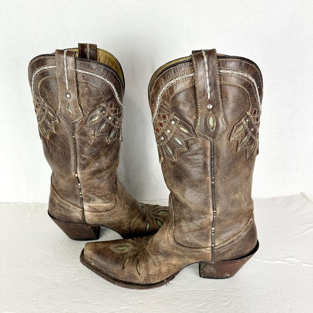 Tony Lama Women's Vaquero Rancho Inlay Snip Toe Western Boot Size 6.5 Chocolate - Picture 3 of 11